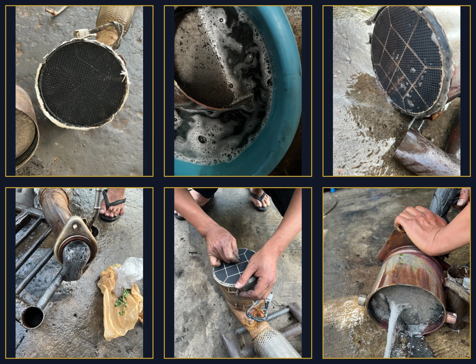 ภาพขั้นตอนถอดและล้างไส้กรอง DPF รถ Mazda ขจัดคราบเขม่าและสิ่งอุดตัน โดยอู่ซ่อม Mazda นครราชสีมา ว.ออโต้เซอร์วิส